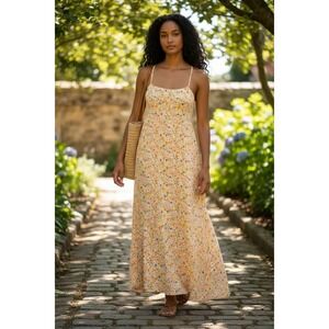 DeFacto Floral Cotton Maxi Dress Orange Pink Yellow Ditsy Print Size 40 US 8-10